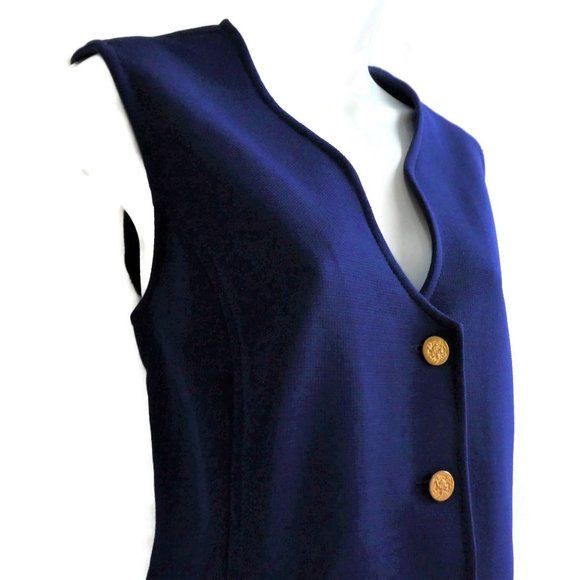 Vintage Bodin Knits Top Vest Queen Ann Neckline Gold Crest Buttons Double Knit M - Picture 4 of 8